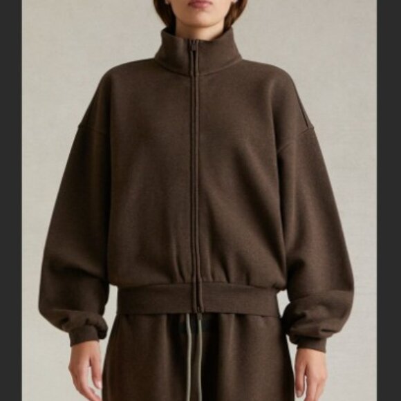 Fear of God Essentials Cotton Blend Zip-Up Jacket, HEATHER WOOD, Size Medium - Picture 1 of 12